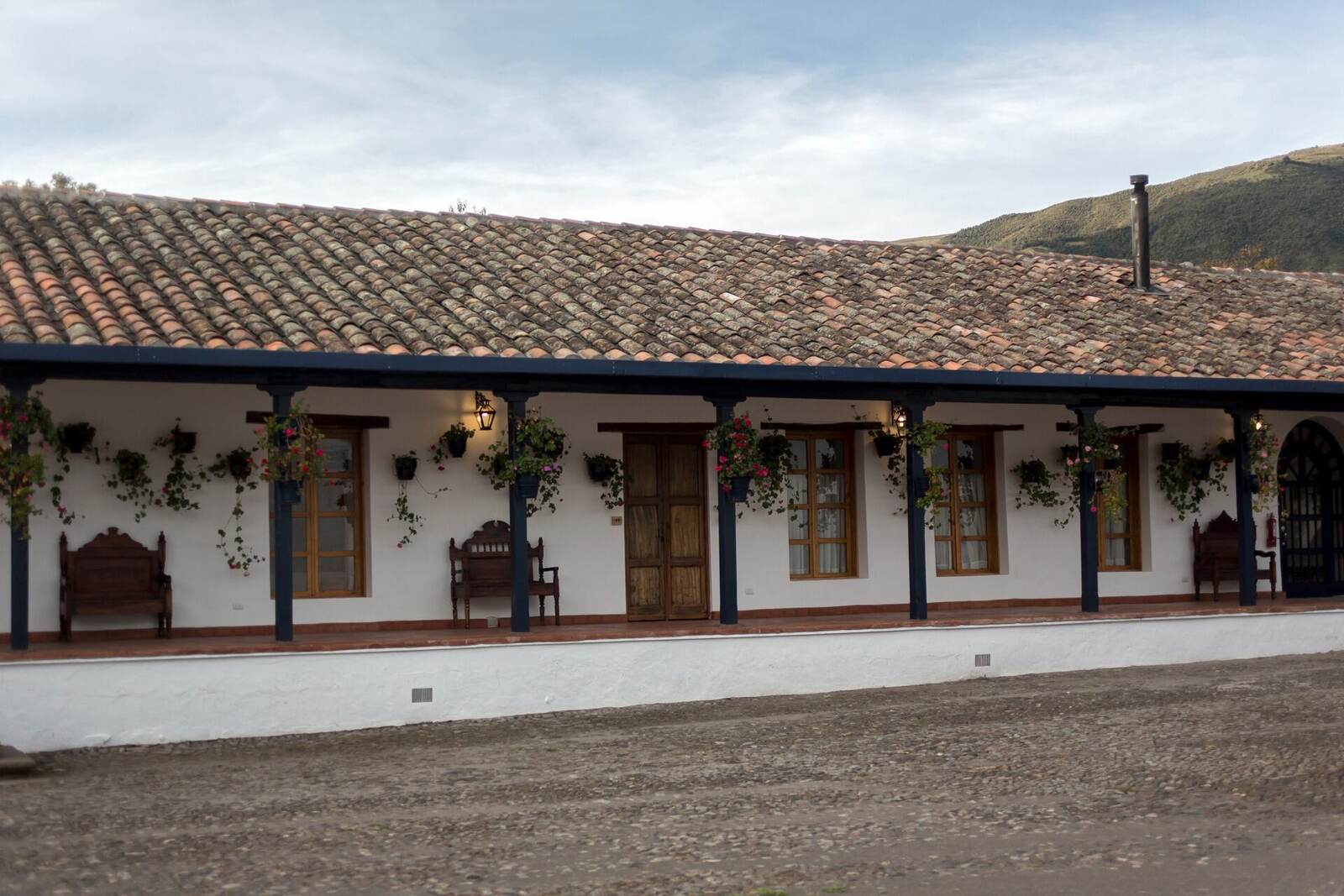 Traditional whitewashed Ecuadorian hacienda facade